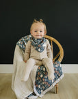 Taupe Stripe + Midnight Floral Muslin Quilt Mebie Baby
