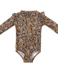 Venetian Floral Long Sleeve Ruffle Zipper One-Piece