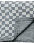 Dusty Blue Wavy Checkered Muslin Quilt