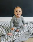 Dusty Blue Wavy Checkered Muslin Quilt