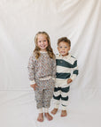 Green Stripe Collared French Terry Set Mebie Baby