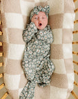 Dark Green Daisy Bamboo Head Wrap Mebie Baby