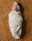 Taupe Checkered Bamboo Stretch Swaddle