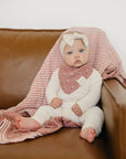 Vintage Pink Floral + Pink Stripes Muslin Quilt Mebie Baby