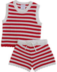 Red Stripe Knit Short Tank Set