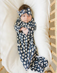 Navy Daisy Ribbed Bamboo Knot Gown