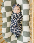 Navy Daisy Ribbed Bamboo Head Wrap