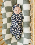 Navy Daisy Ribbed Bamboo Head Wrap Mebie Baby