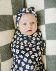 Navy Daisy Ribbed Bamboo Head Wrap
