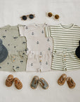 Sage Stripe Button Short Set