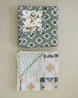 Patchwork Print + Blue Blossom Lace Muslin Quilt