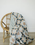 Patchwork Print + Blue Blossom Lace Muslin Quilt