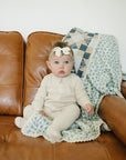 Patchwork Print + Blue Blossom Lace Muslin Quilt