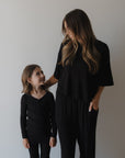 Women's Boxy Tee Lounge Set | Ribbed Black forever french baby