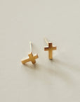 Dainty Cross Stud Earrings // Gold