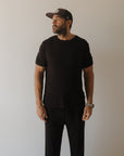 Men's Bamboo Short Sleeve Pajama | Ribbed Black