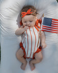 Knit Ruffle Romper | Picnic Pinstripe