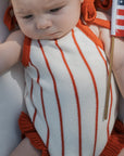 Knit Ruffle Romper | Picnic Pinstripe