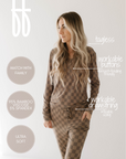 Women's Long Sleeve Bamboo Pajama | Faded Brown Checkerboard