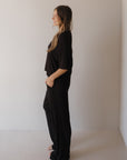 Women's Boxy Tee Lounge Set | Ribbed Black forever french baby