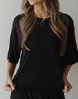 Women's Boxy Tee Lounge Set | Ribbed Black forever french baby