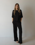 Women's Boxy Tee Lounge Set | Ribbed Black forever french baby