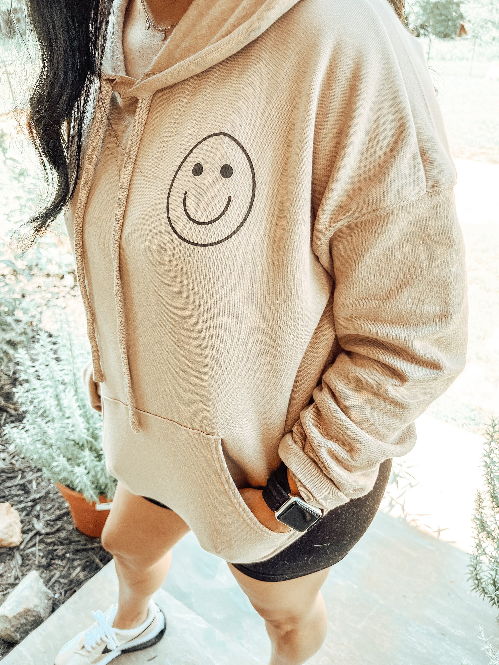 Neutral Happy Face Pullover Hoodie - FINAL SALE