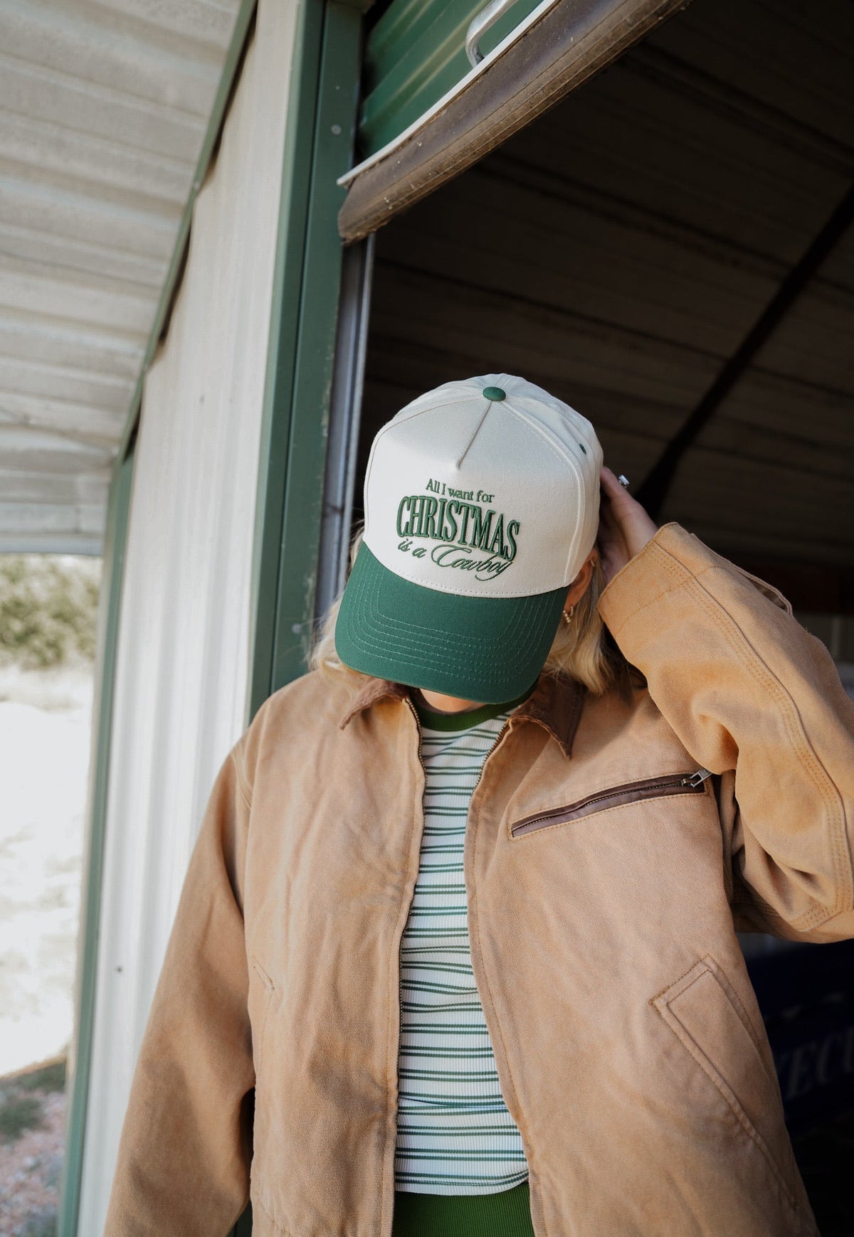 All I want for Christmas is a Cowboy - Green Vintage Trucker Hat KenzKustomz
