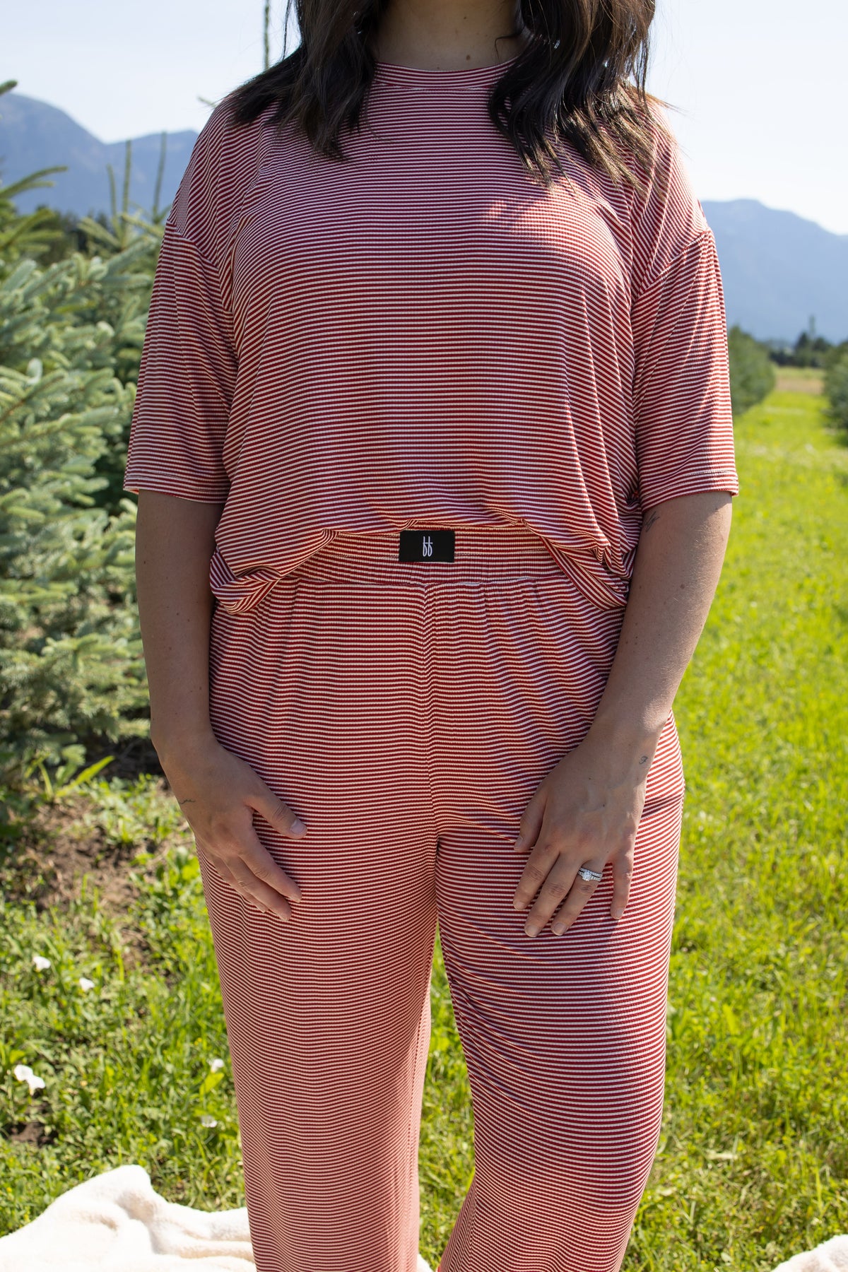 Women's Boxy Tee Lounge Set | Peppermint Stripe Ribbed forever french baby