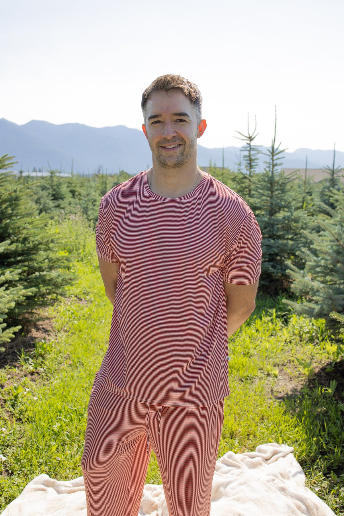 Men's Short Sleeve Pajamas | Peppermint Stripe Ribbed forever french baby