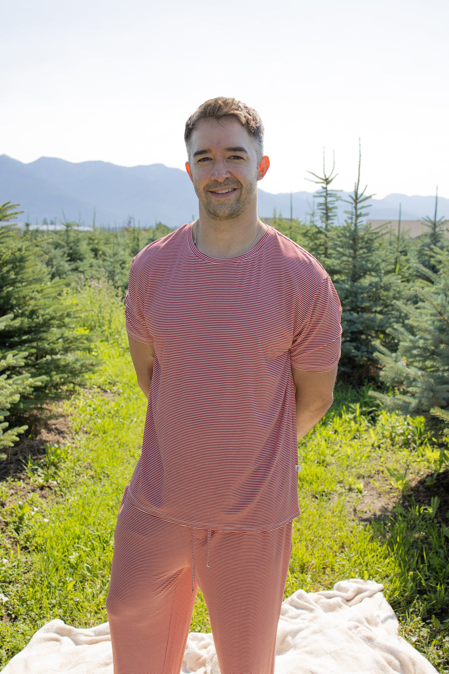 Men's Short Sleeve Pajamas | Peppermint Stripe Ribbed forever french baby