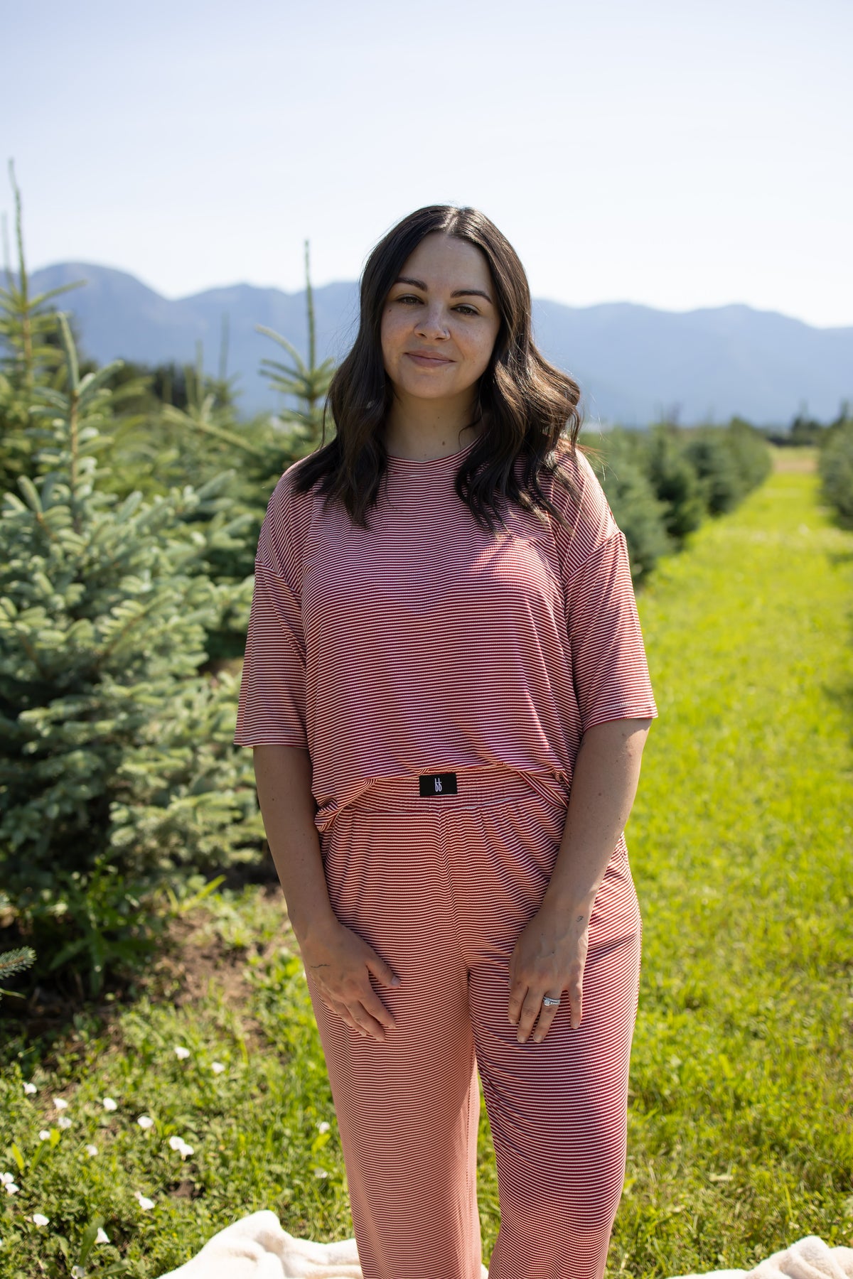 Women's Boxy Tee Lounge Set | Peppermint Stripe Ribbed forever french baby