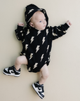 Hooded Bubble Romper  |  Black Bolts