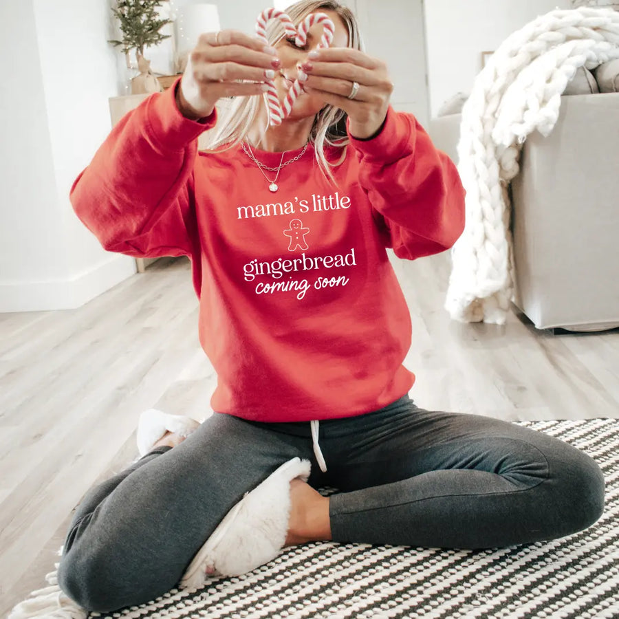 Mama's Little Gingerbread Coming Soon Maternity Sweatshirt Saved by Grace Co.