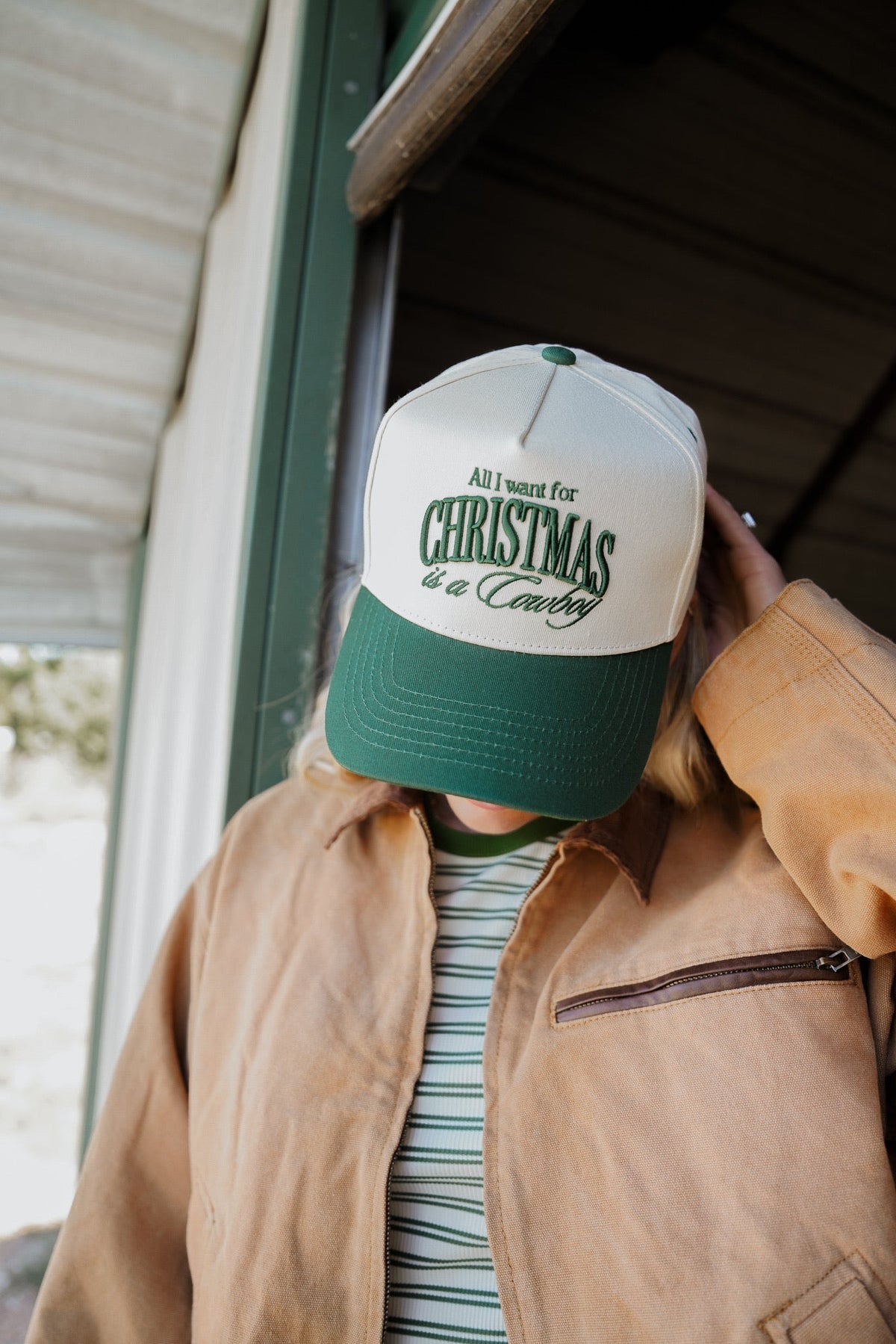 All I want for Christmas is a Cowboy - Green Vintage Trucker Hat KenzKustomz