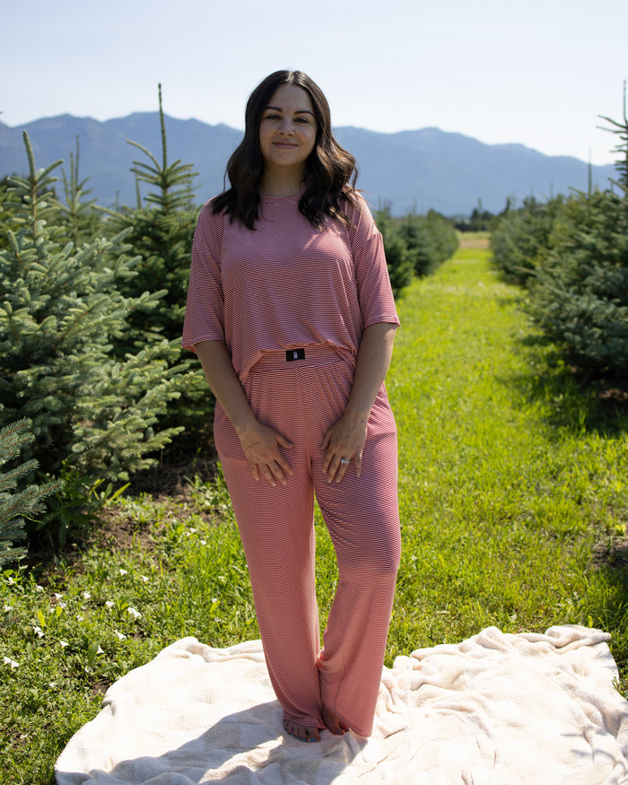 Women's Boxy Tee Lounge Set | Peppermint Stripe Ribbed forever french baby
