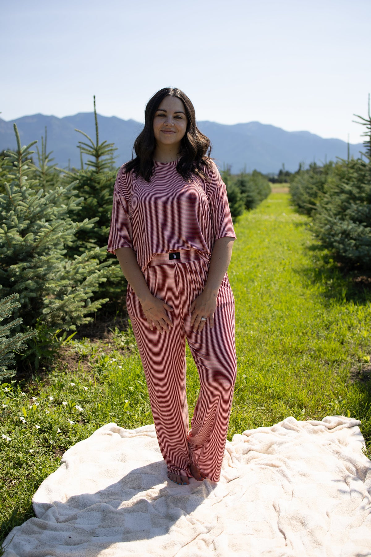 Women's Boxy Tee Lounge Set | Peppermint Stripe Ribbed forever french baby