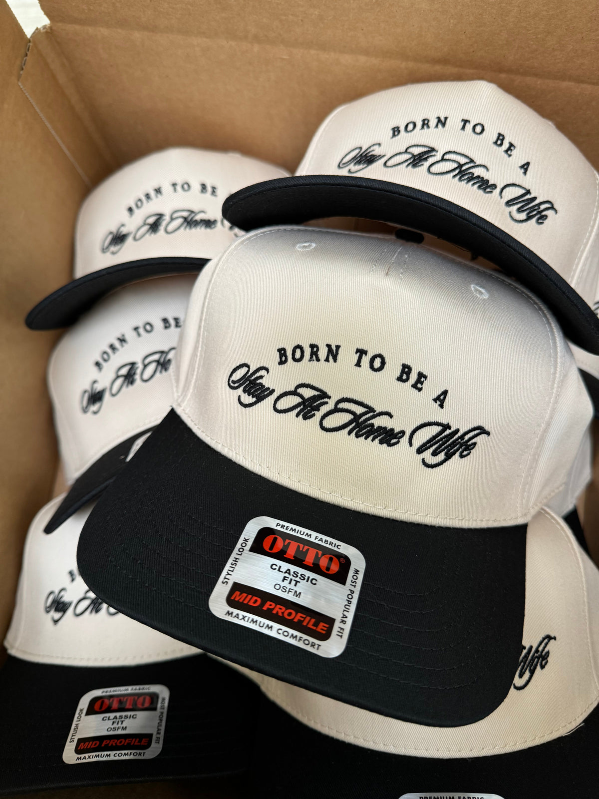 Born To Be A Stay At Home Wife - Black Vintage Trucker Hat KenzKustomz