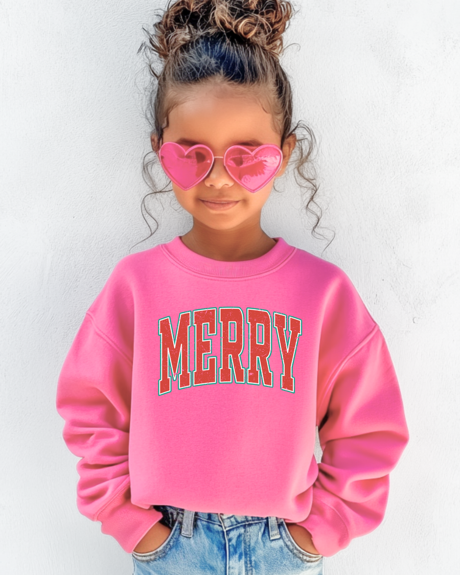 Neon Pink MERRY Varsity Mama + Me Sweatshirt SBG Co.
