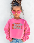 Neon Pink MERRY Varsity Mama + Me Sweatshirt