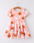 Halloween Ghost Pumpkin Print Short sleeve Dress