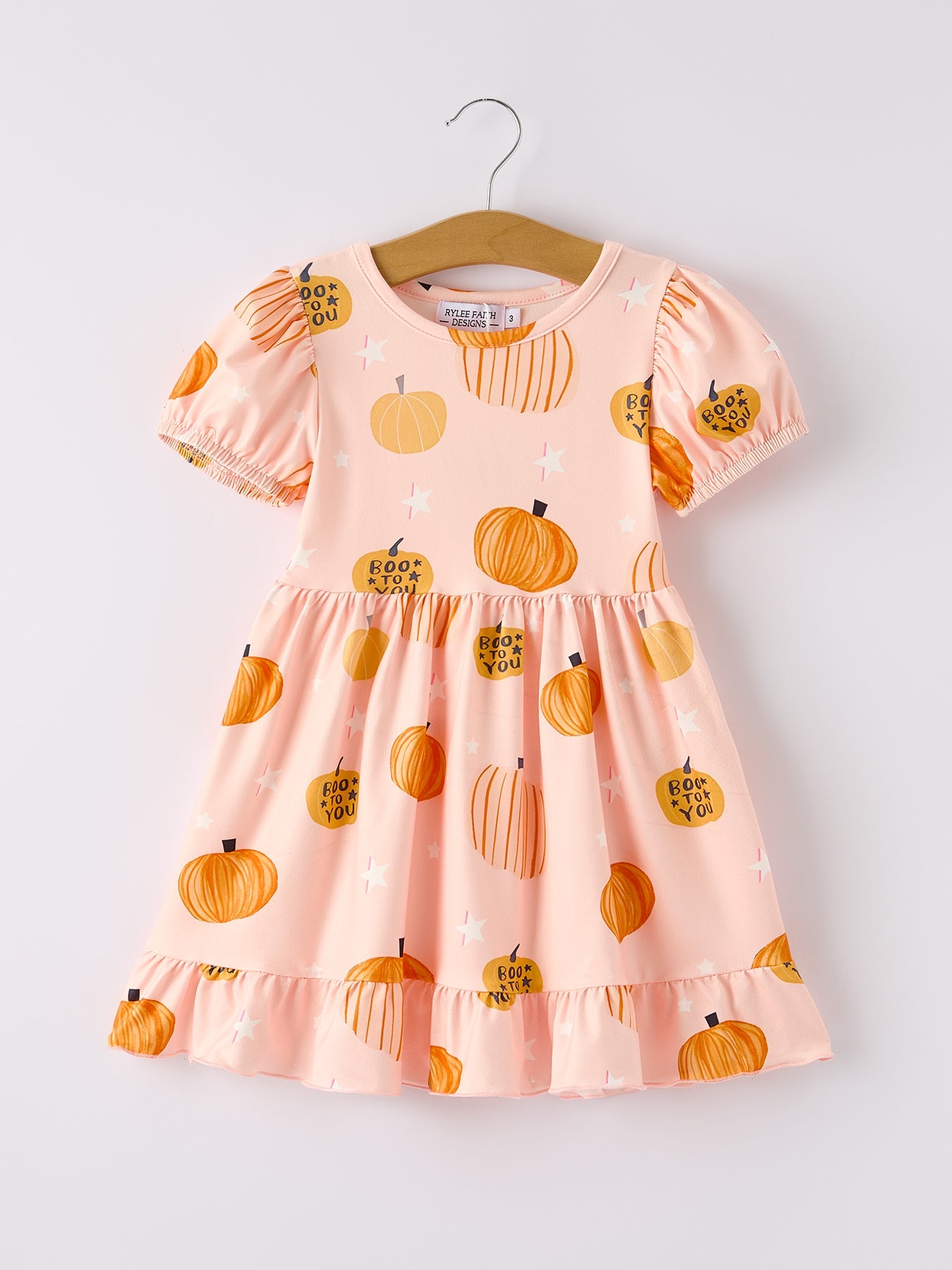 Fall Halloween &amp; Thanksgiving Fun Pumpkin Short Sleeve Girls Dress
