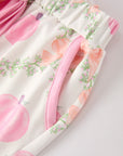 Fall Halloween Pumpkin Floral Print Long Sleeve Top Shorts Girls Pajama Set