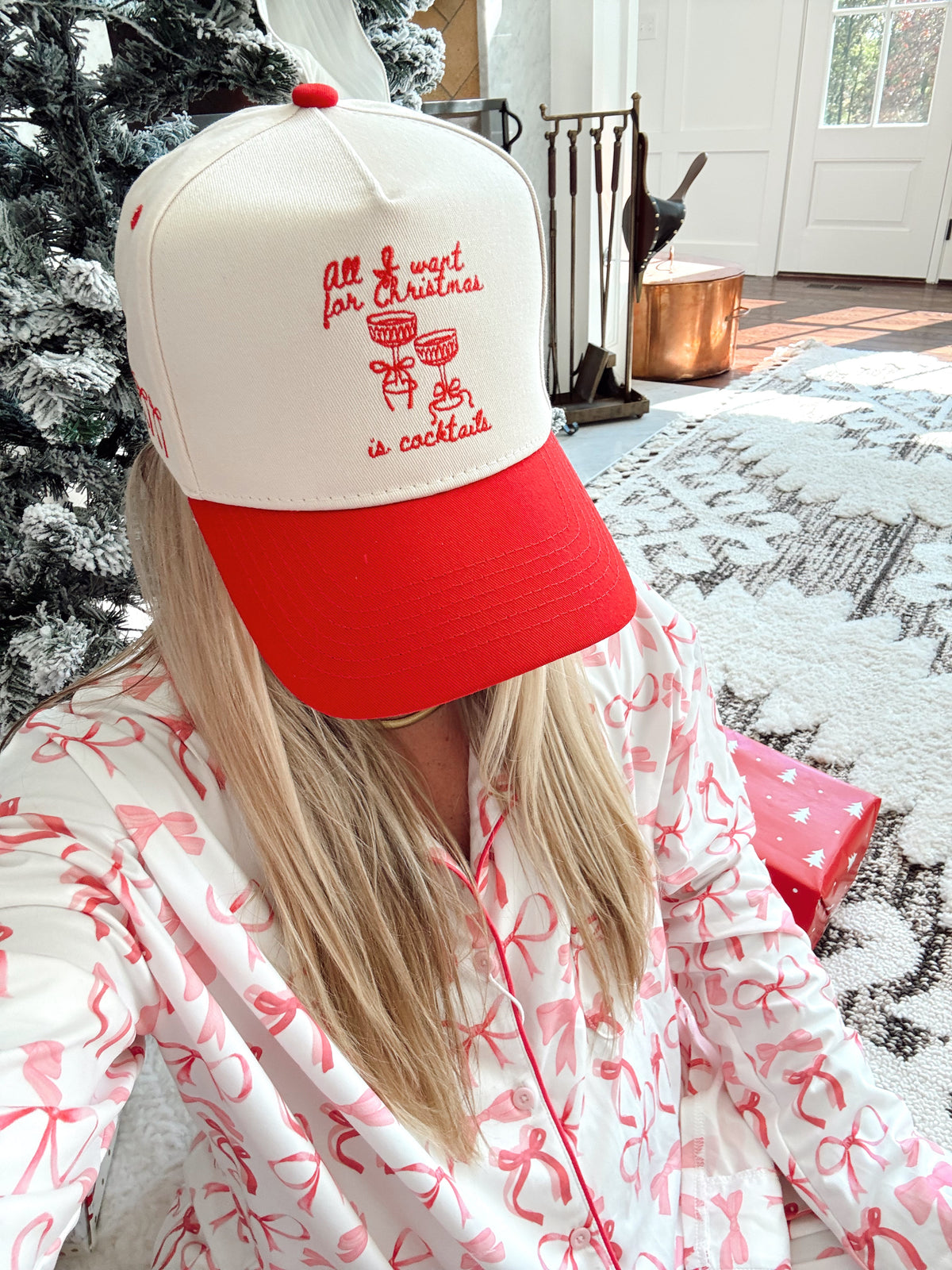 All I Want for Christmas is Cocktails - Red Vintage Trucker Hat KenzKustomz