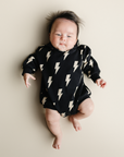 Hooded Bubble Romper  |  Black Bolts