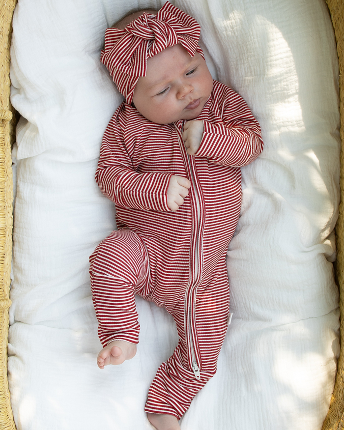 Bamboo Zip Pajamas | Peppermint Stripe Ribbed forever french baby