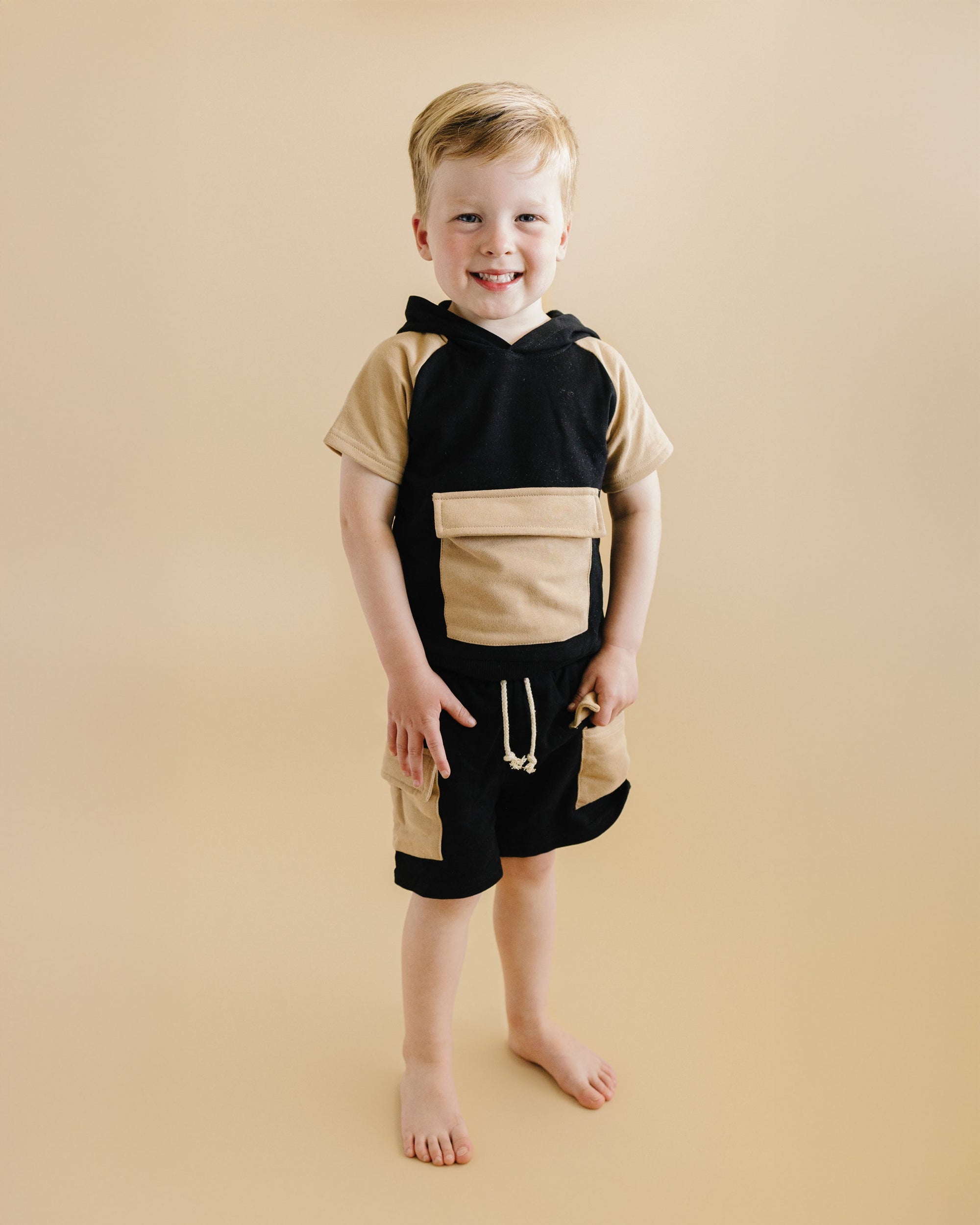 Terry Cargo Shorts Set | Black &amp; Tan