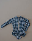 Girls Long Sleeve Swimsuit | Blue Gingham
