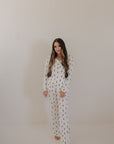 Women's Long Sleeve Bamboo Pajama | White & Black Lightning Bolt