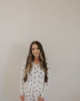 Women's Long Sleeve Bamboo Pajama | White & Black Lightning Bolt